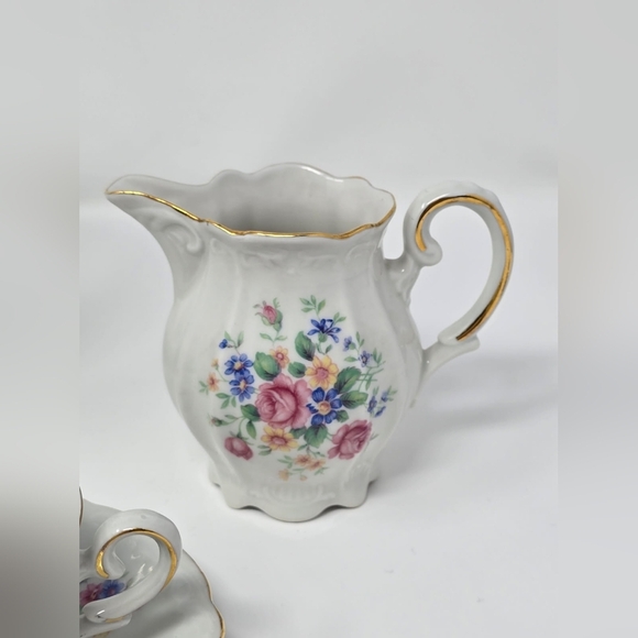 IJB Germany US Zone 13 Pc Porcelain Tea Set Pink Blue Green Floral Gold Trim 40s - Picture 11 of 16